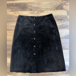 Banana Republic 100% Leather Suede Skirt Dark Brown Midi A-Line Women’s Size 12